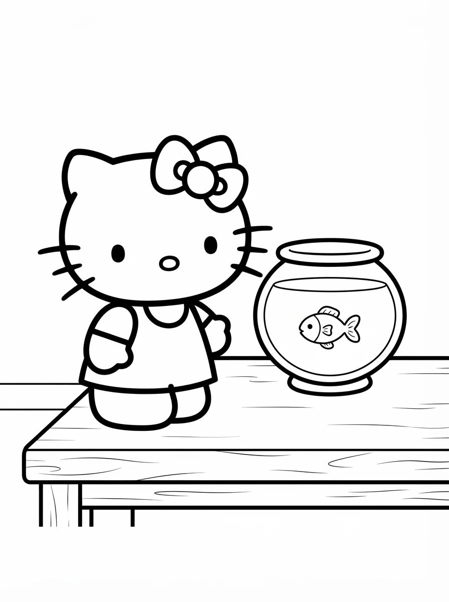 Hello Kitty am Goldfischglas