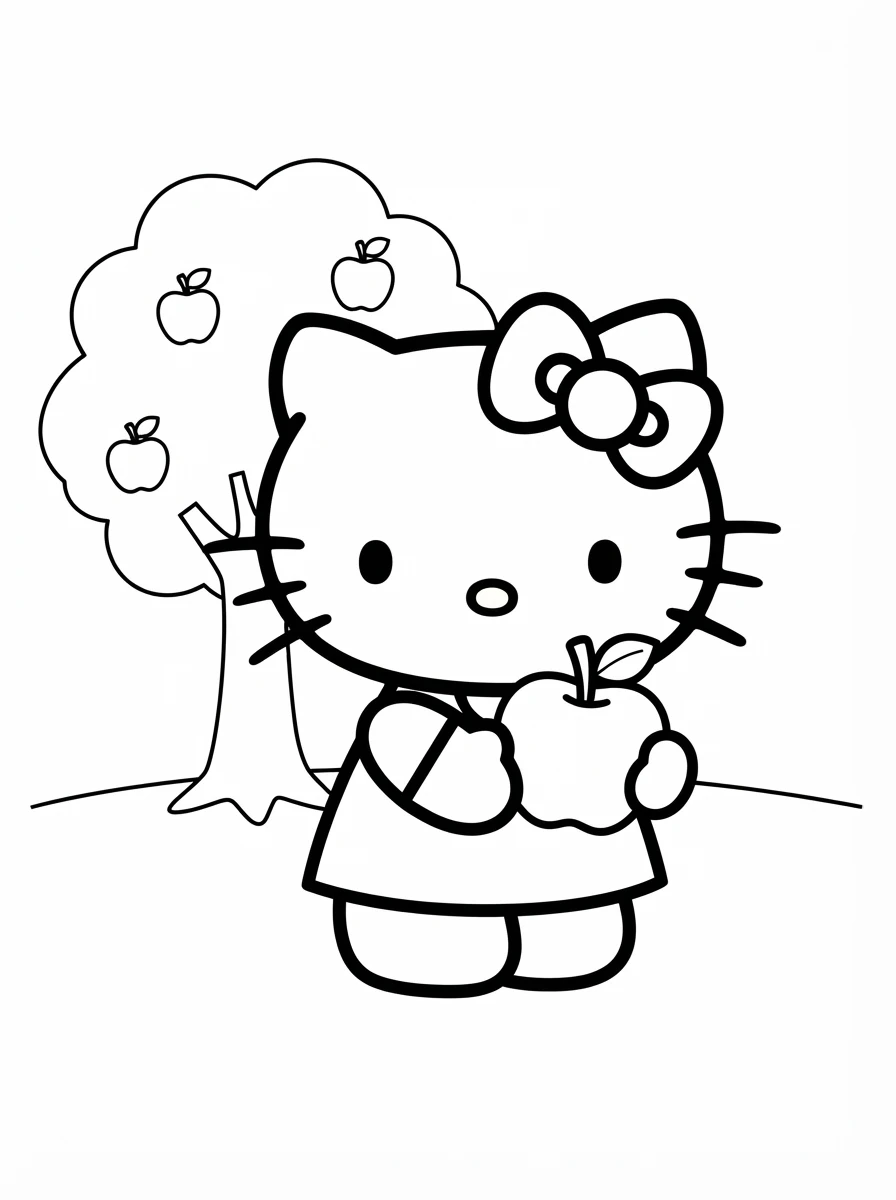 Hello Kitty mit einem Apfel