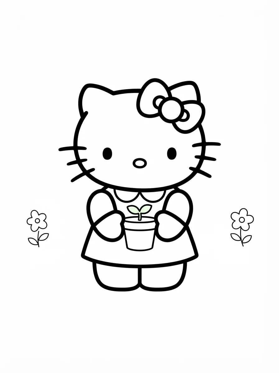 Hello Kitty mit kleinem Blumentopf