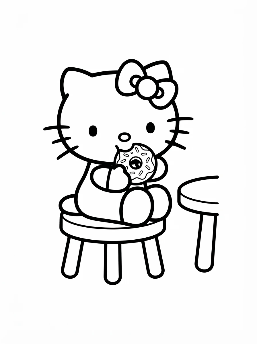 Hello Kitty Ausmalbilder mit Donut