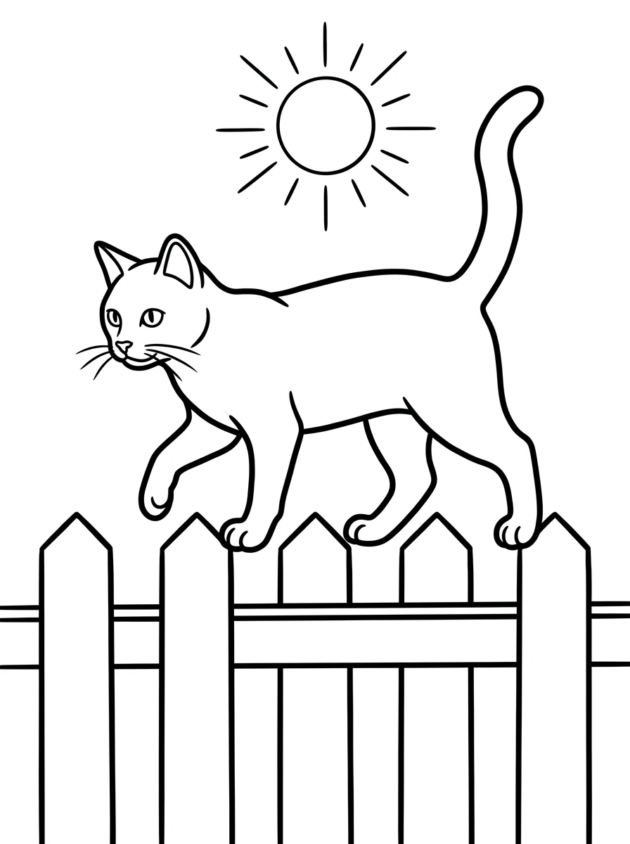 Katze Ausmalbilder auf dem Gartenzaun