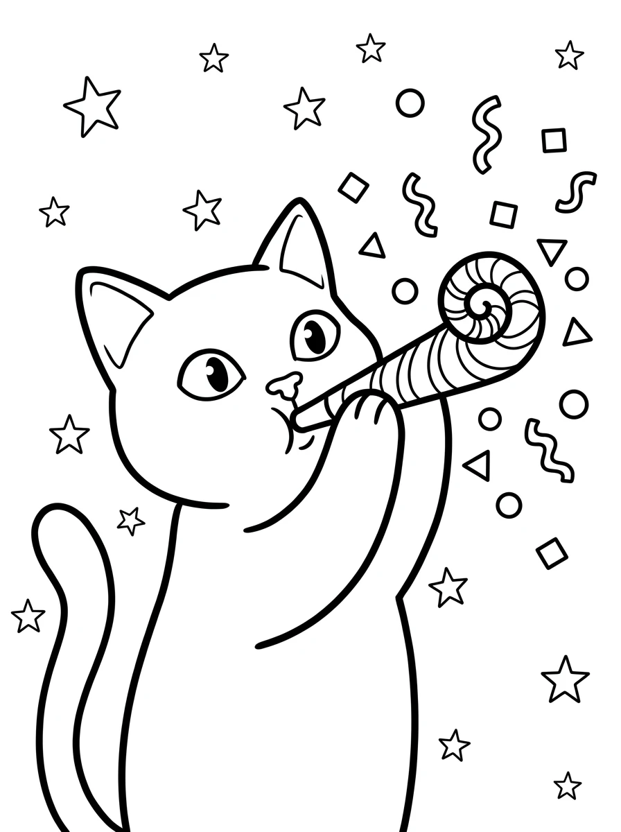 Feiernde Katze mit Lufttröte