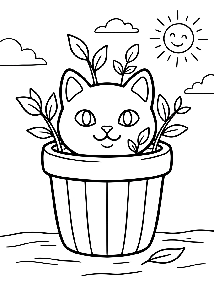 Katze im Blumentopf