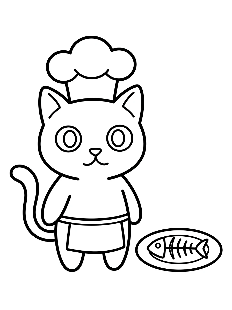 Kochkatze mit leckerem Fischgericht