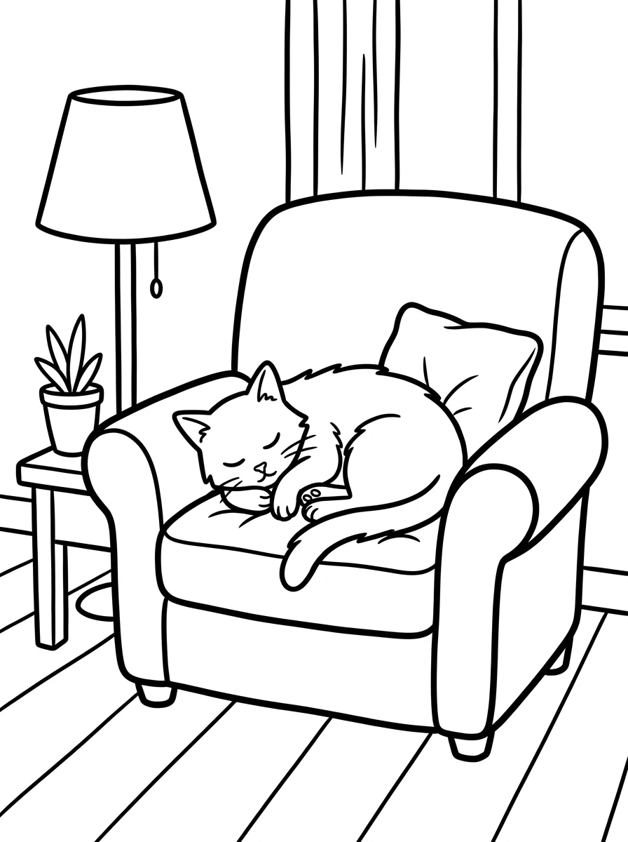 Schlafende Katze im Sessel