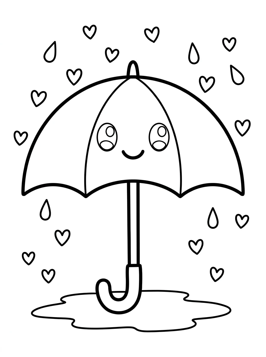 Fröhlicher Regenschirm im Herzchenregen