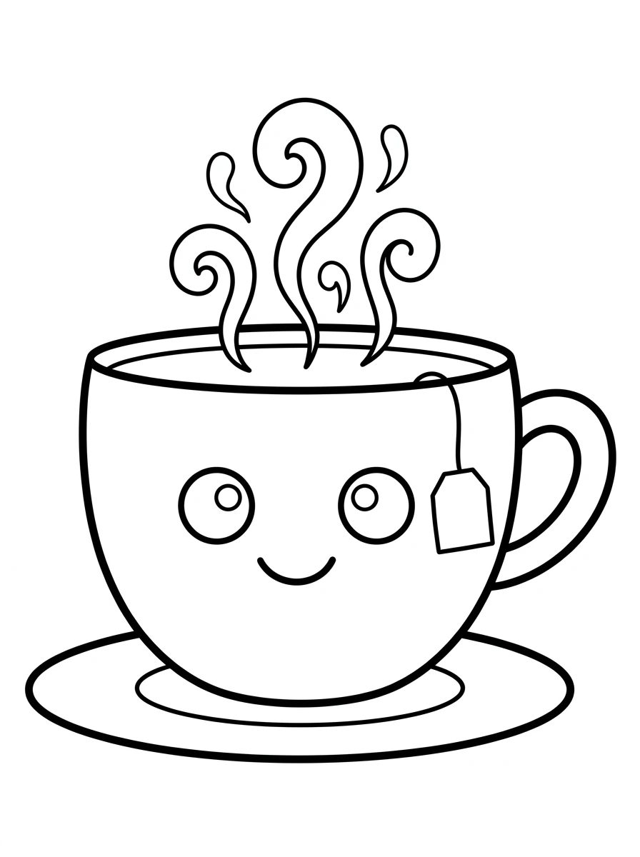 Lächelnde Teetasse mit Dampfwirbeln