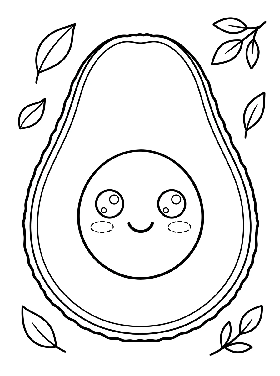 Süße Avocado im Kawaii-Stil