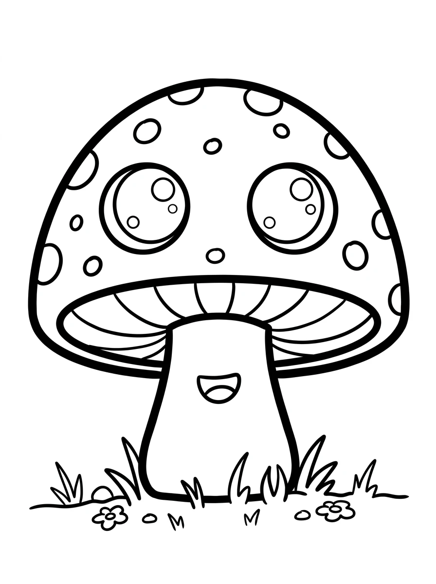 Süßer Kawaii-Pilz im Gras