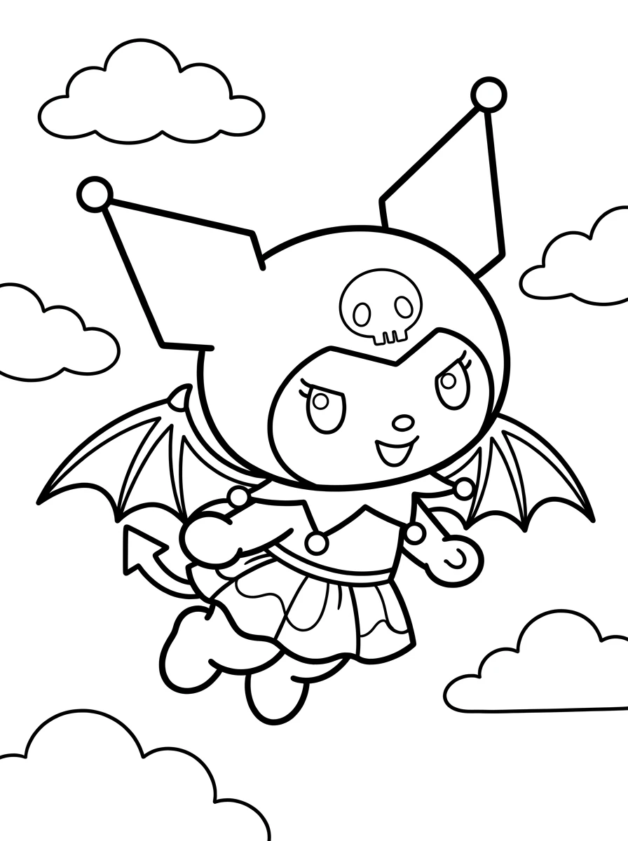 Fliegende Kuromi mit Teufelsflügeln