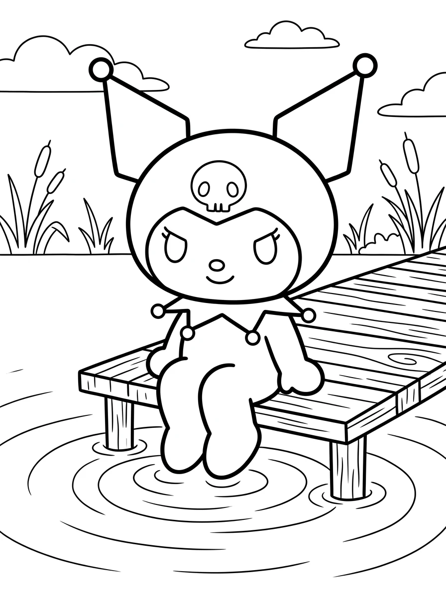 Kuromi auf dem Holzsteg