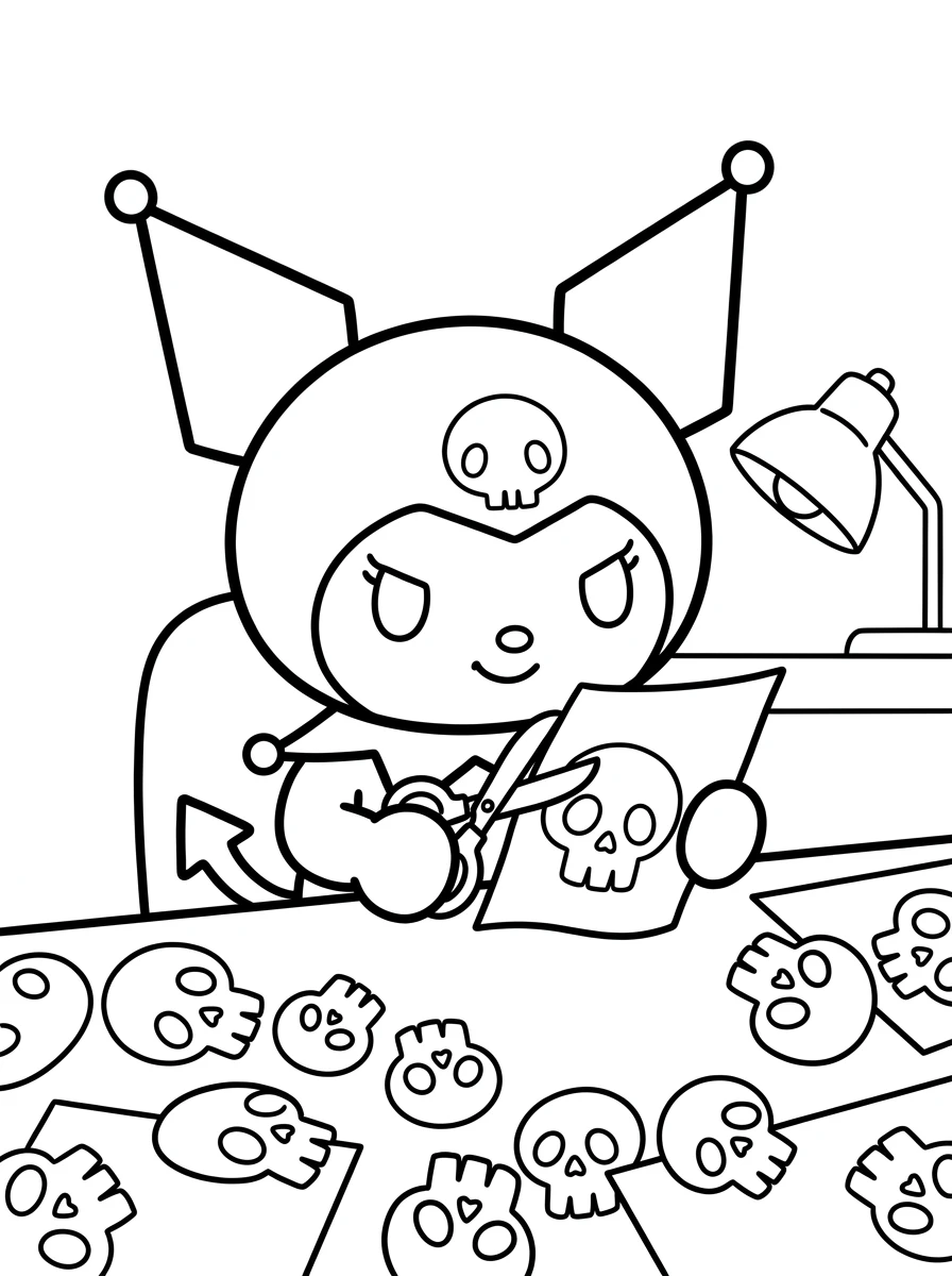 Kuromi bastelt Totenköpfe aus Papier