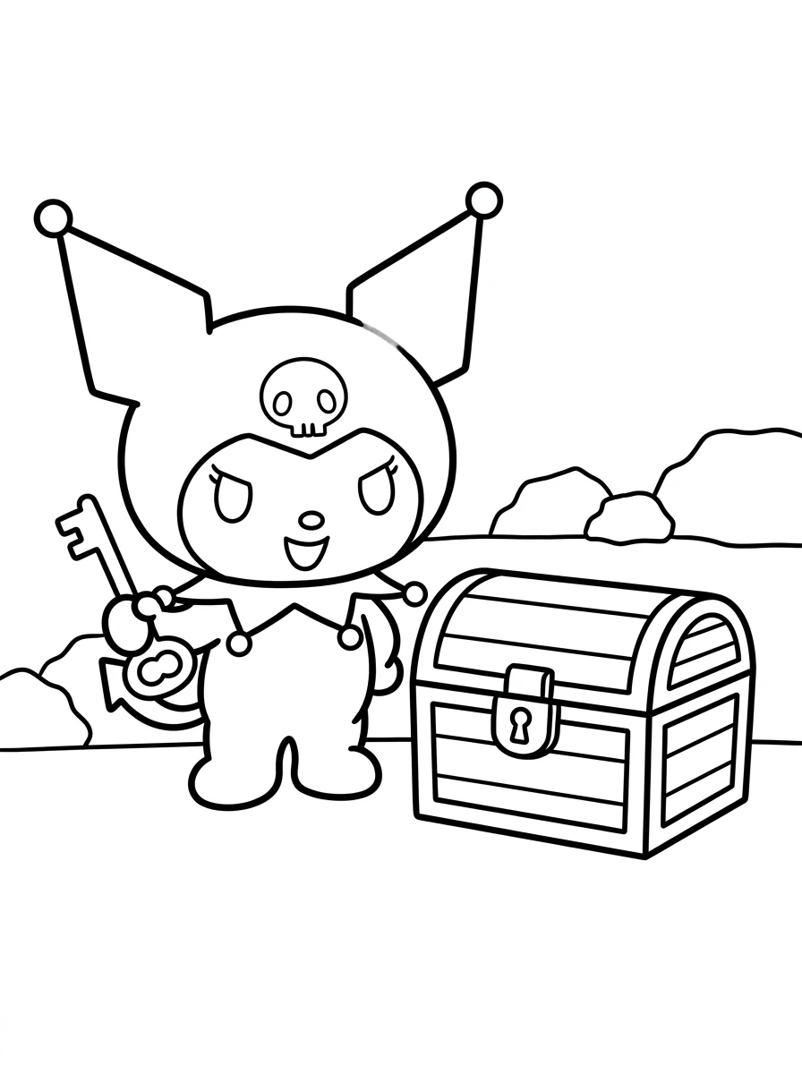 Kuromi mit Schlüssel und Schatztruhe