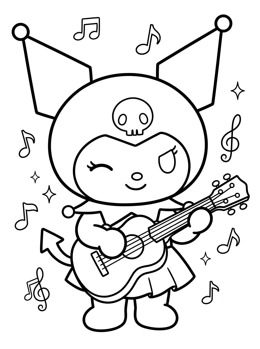 Kuromi spielt fröhlich Ukulele