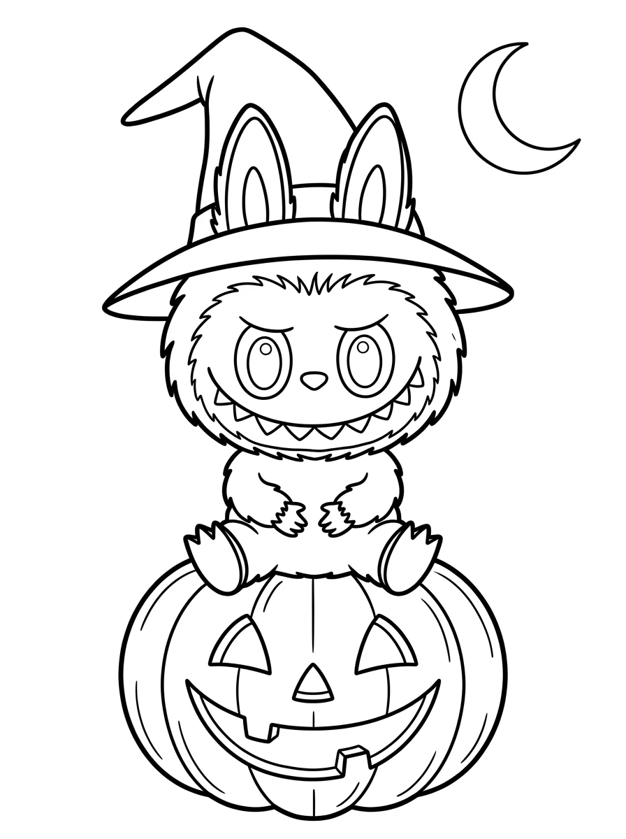 Labubu auf dem Halloween-Kürbis