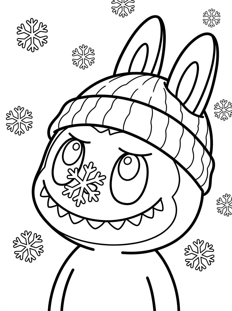 Labubu fängt eine Schneeflocke