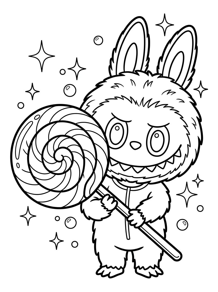 Labubu mit riesigem Spiral-Lutscher