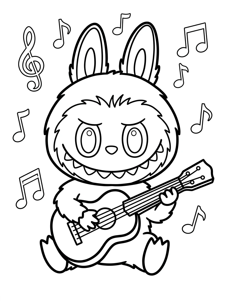 Labubu spielt fröhlich Ukulele
