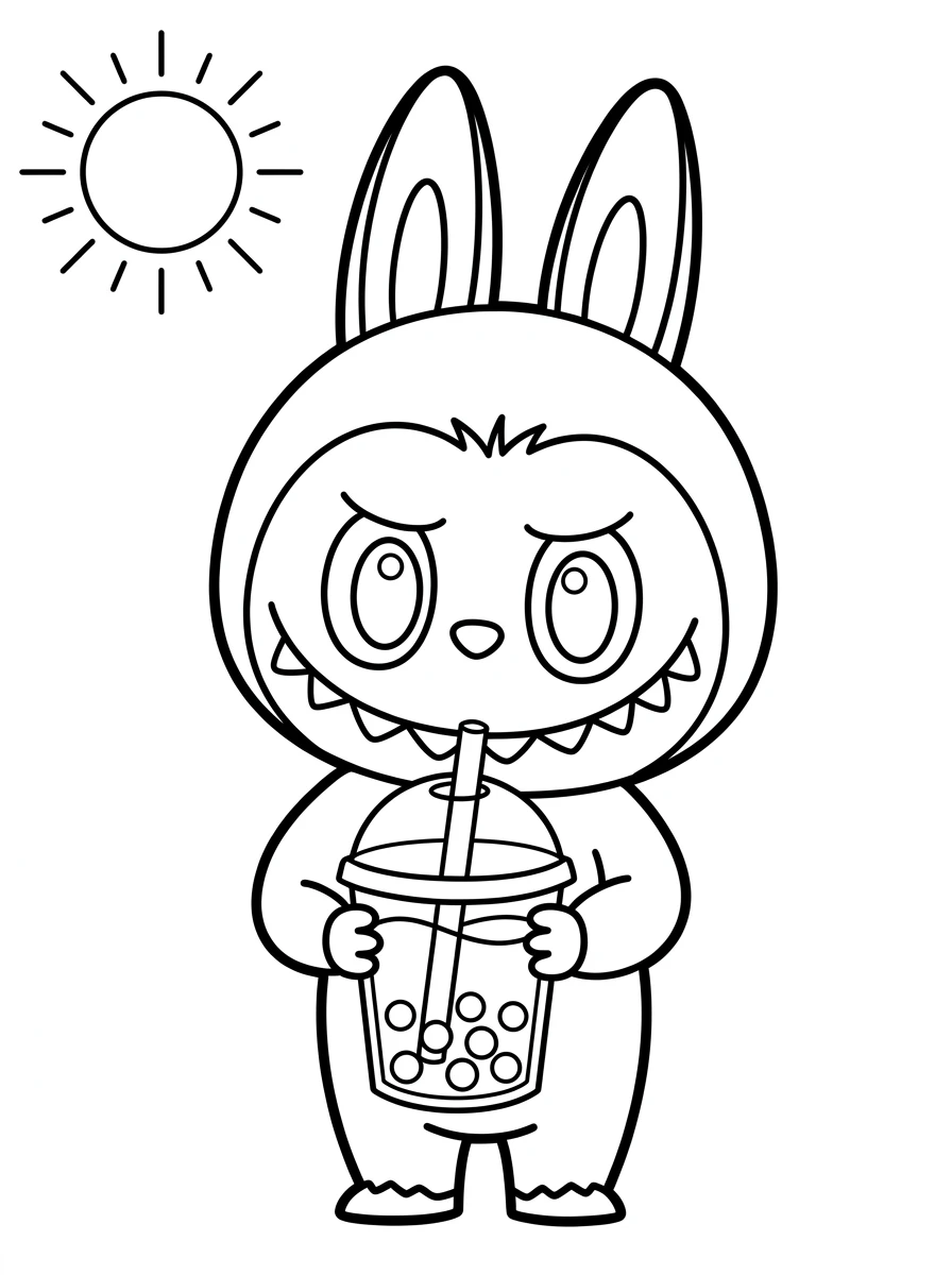 Labubu trinkt leckeren Boba-Tee