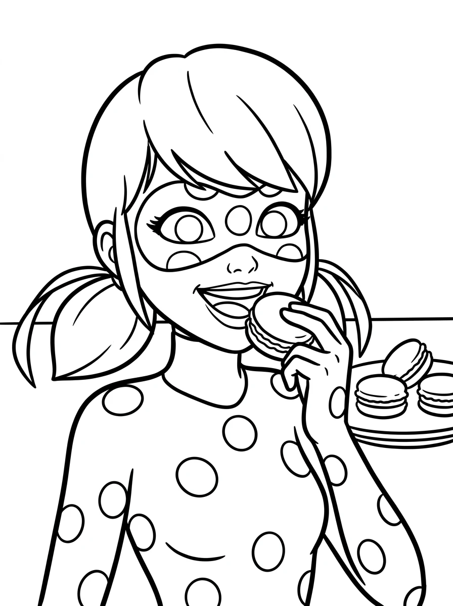 Ladybug isst ein Macaron