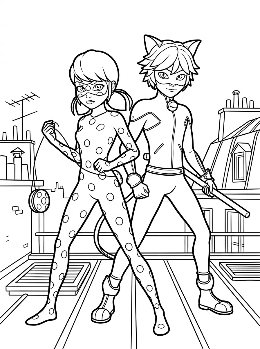 Ladybug Ausmalbilder mit Cat Noir
