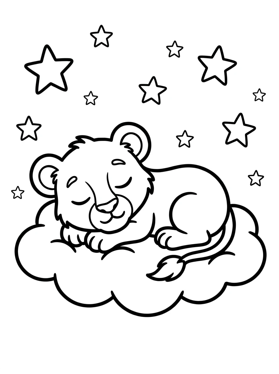 Löwe Ausmalbild auf einer Wolke