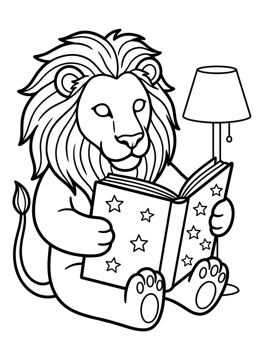 Löwe Ausmalbild mit Buch