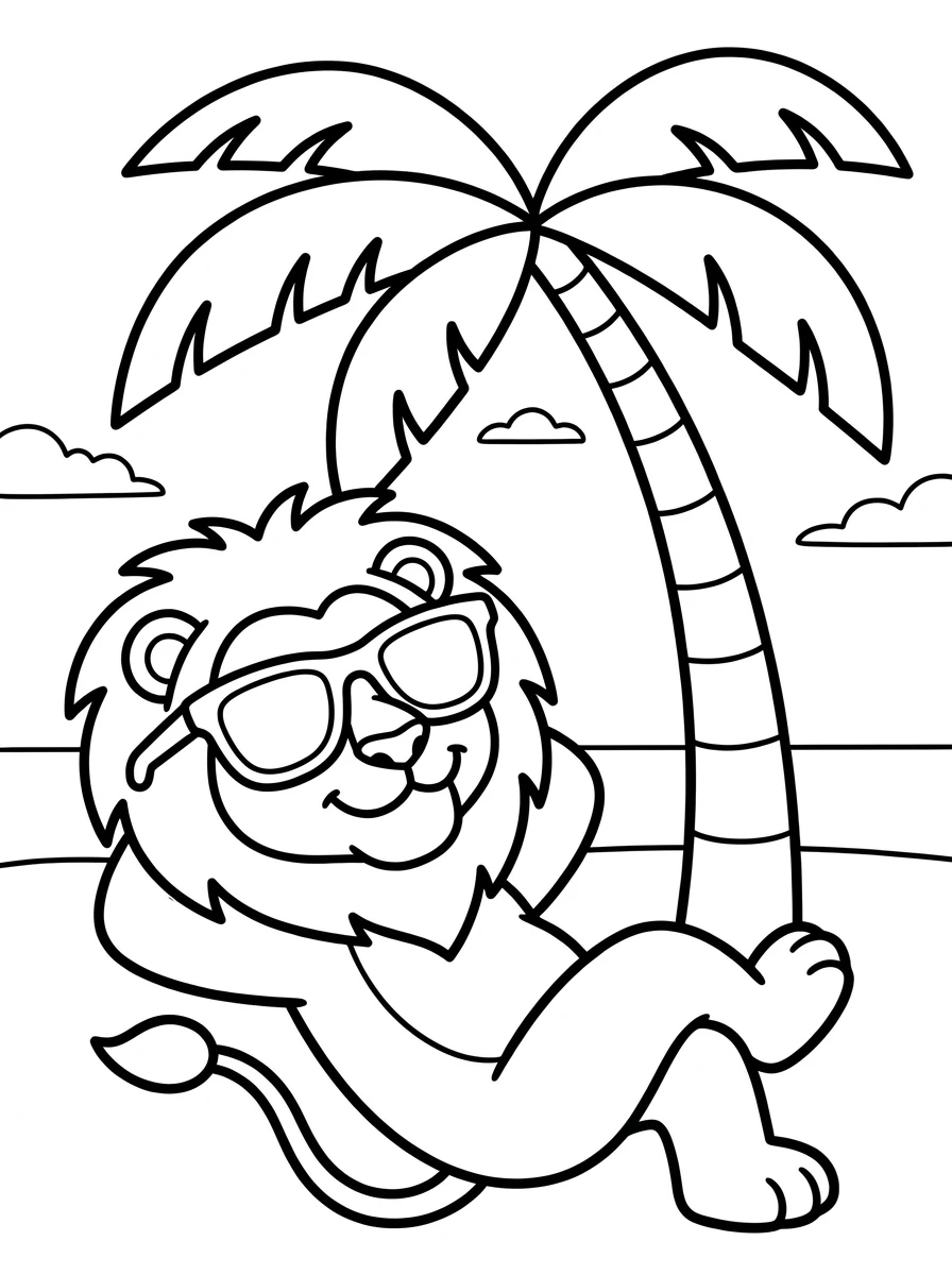 Löwe Ausmalbild unter Palme
