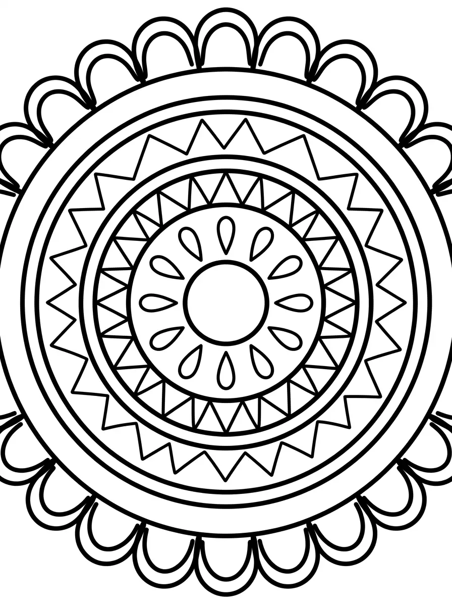 Einfaches Mandala mit Wellenrand