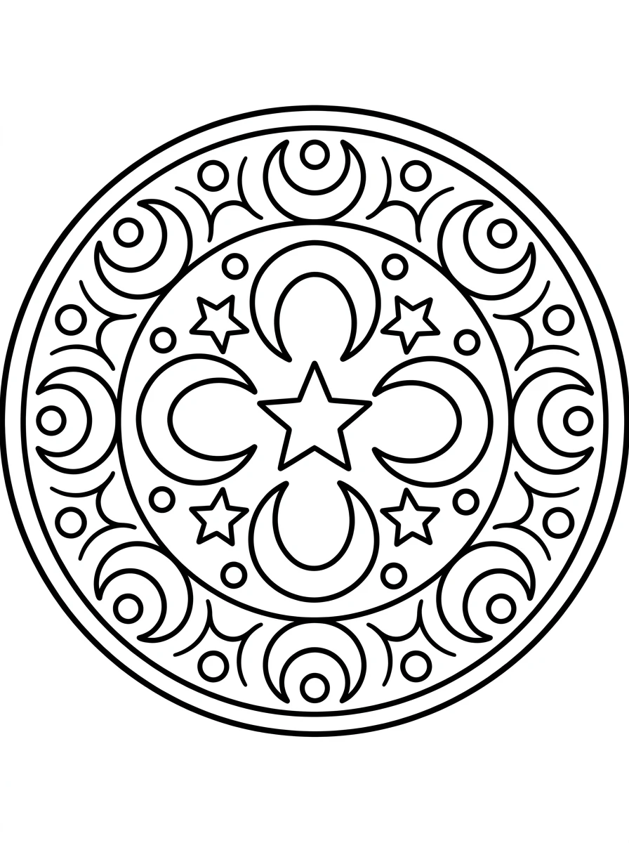 Mandala mit Mond und Sternen