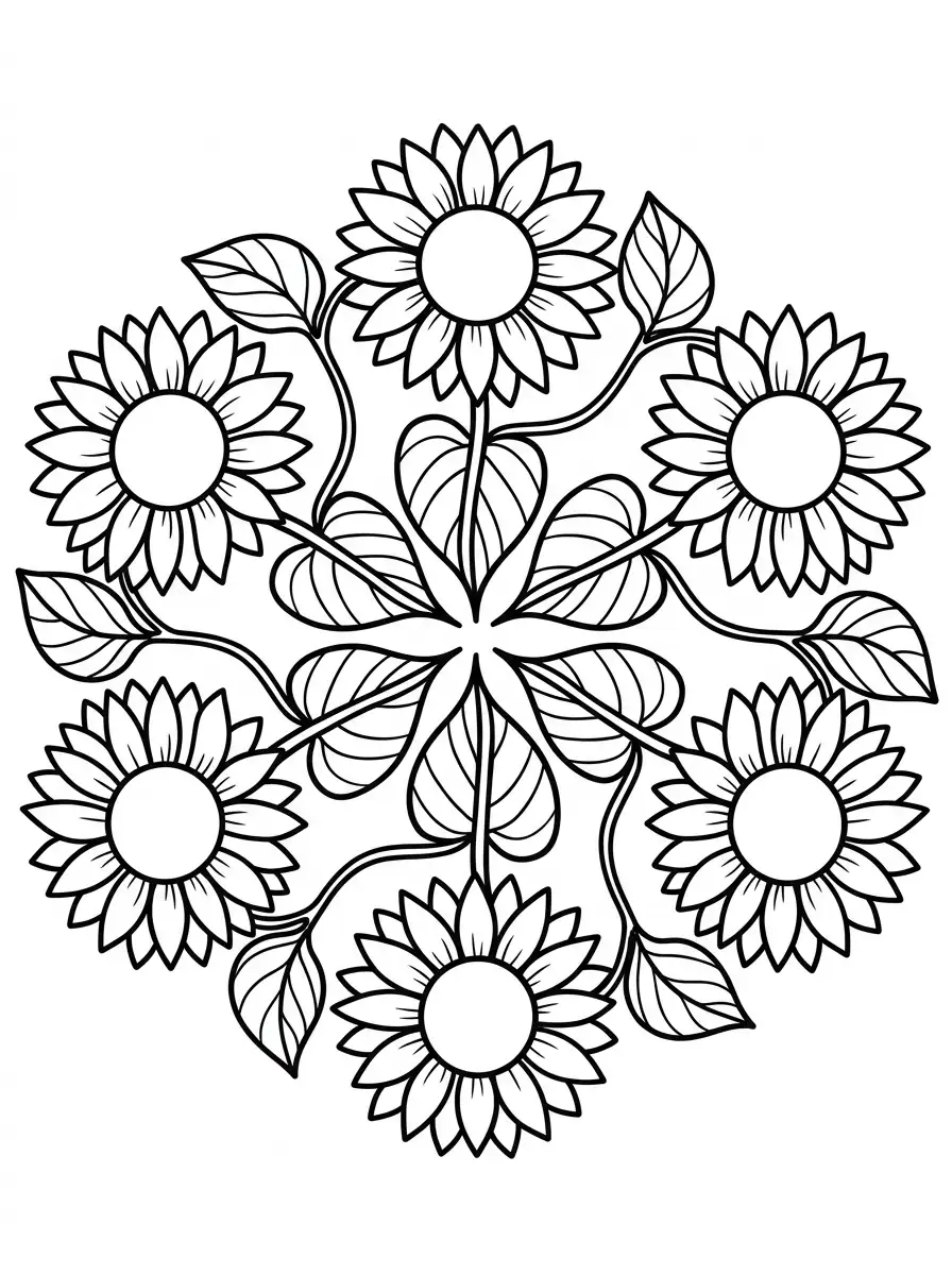 Mandala-Ausmalbilder mit Sonnenblumen