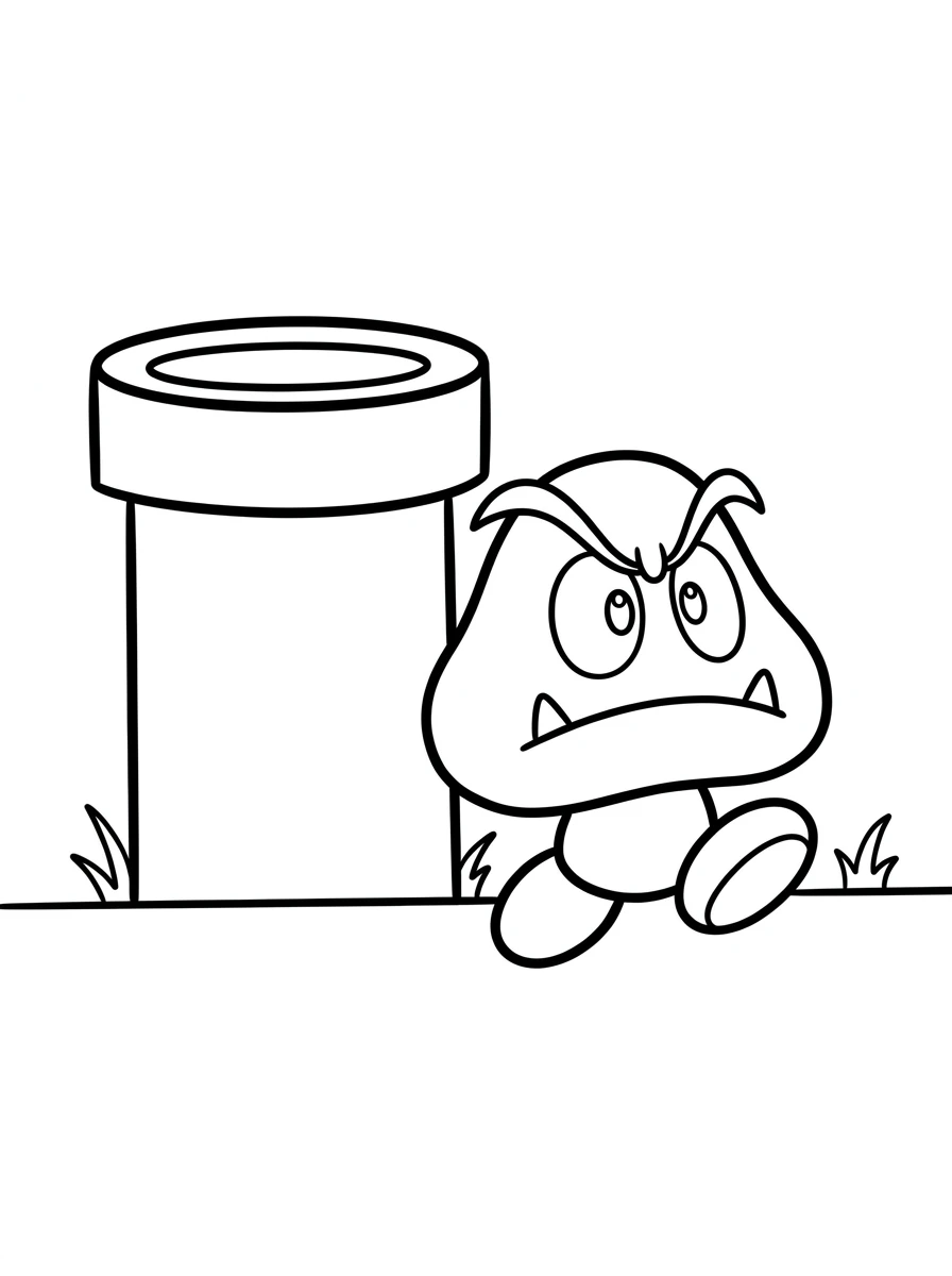 Goomba neben einer grünen Röhre