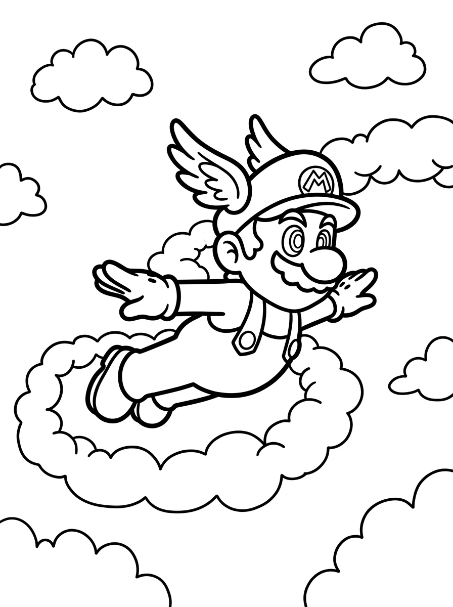 Mario fliegt durch Wolkenringe