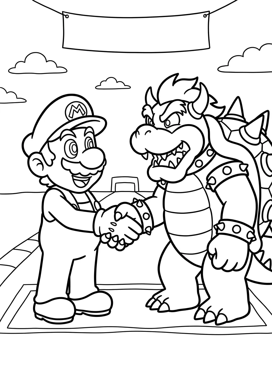 Mario und Bowser schütteln Hände