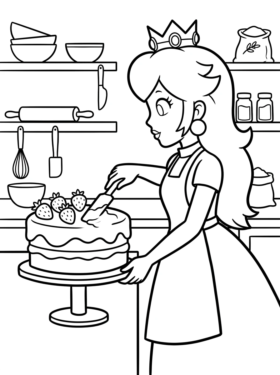 Prinzessin Peach backt eine Erdbeertorte
