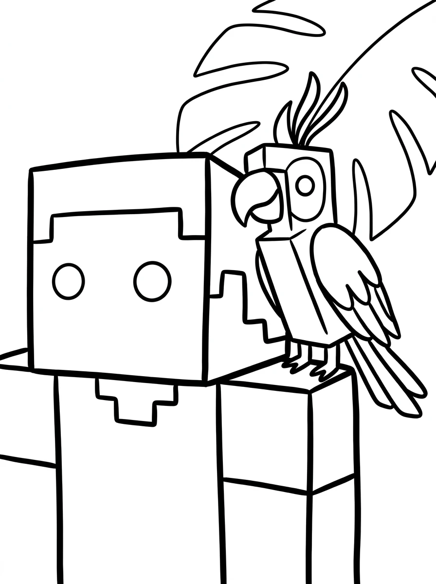 Minecraft-Papagei auf Steves Schulter