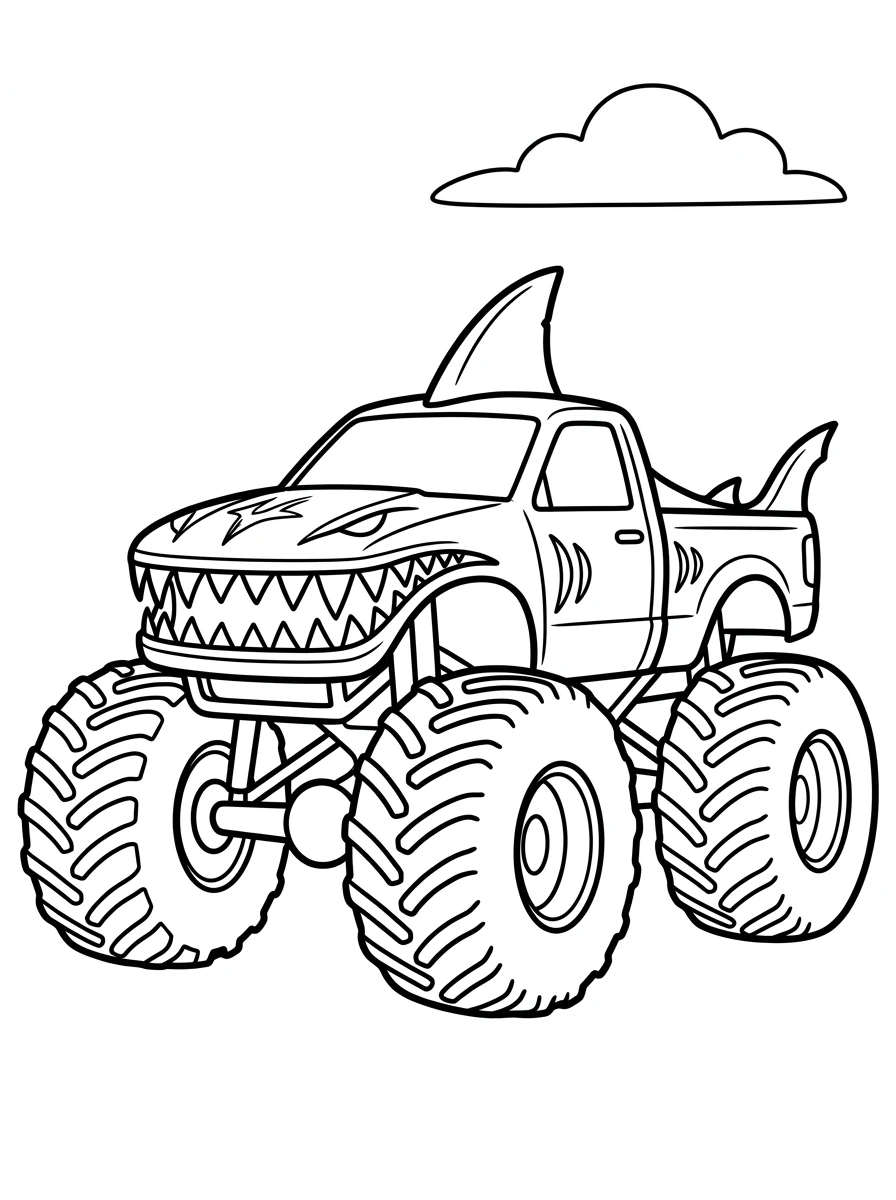 Hai-Monstertruck mit Rückenflosse