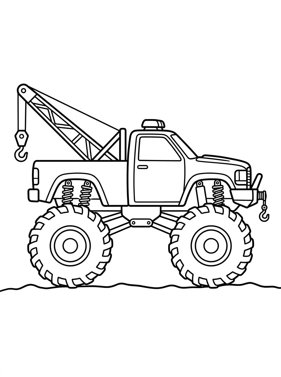 Monstertruck-Ausmalbild mit Abschleppkran