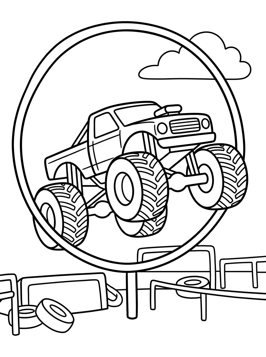 Monstertruck springt durch Arena-Reifen