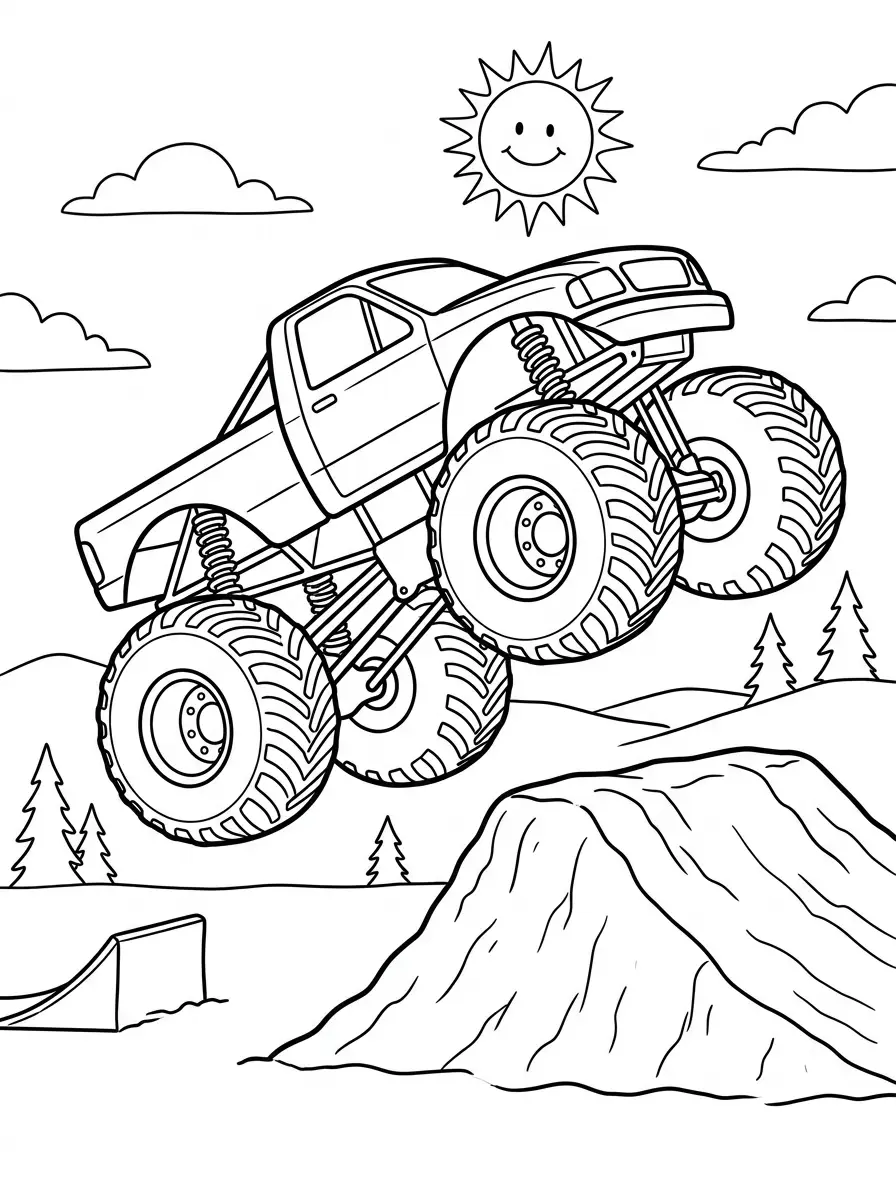 Monstertruck springt über Rampe