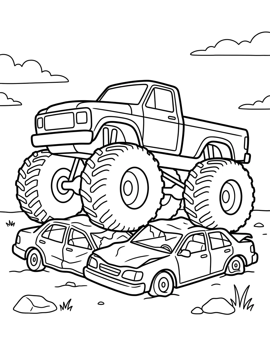 Monstertruck überrollt Schrottautos