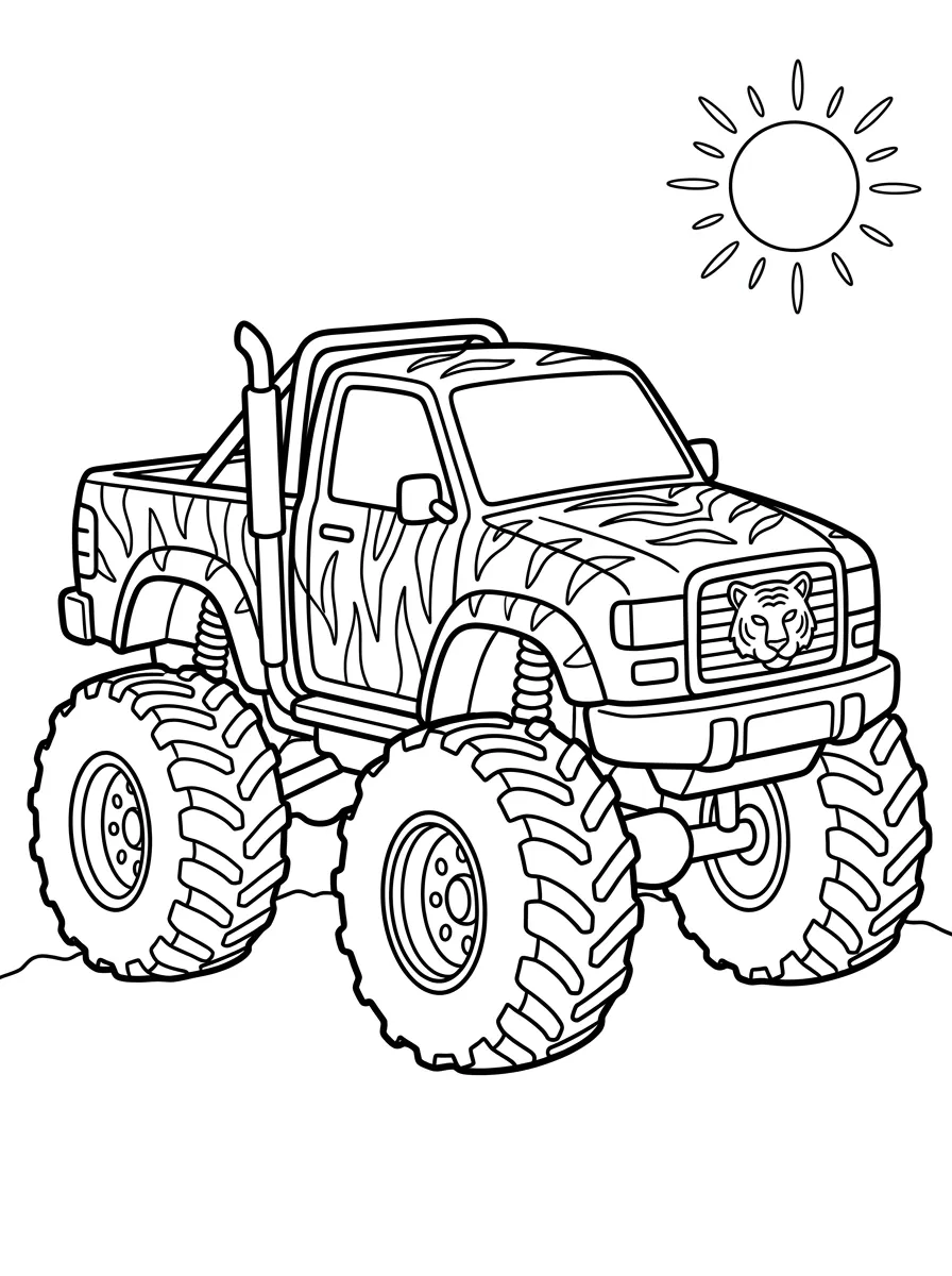 Tiger-Monstertruck unter der Sonne