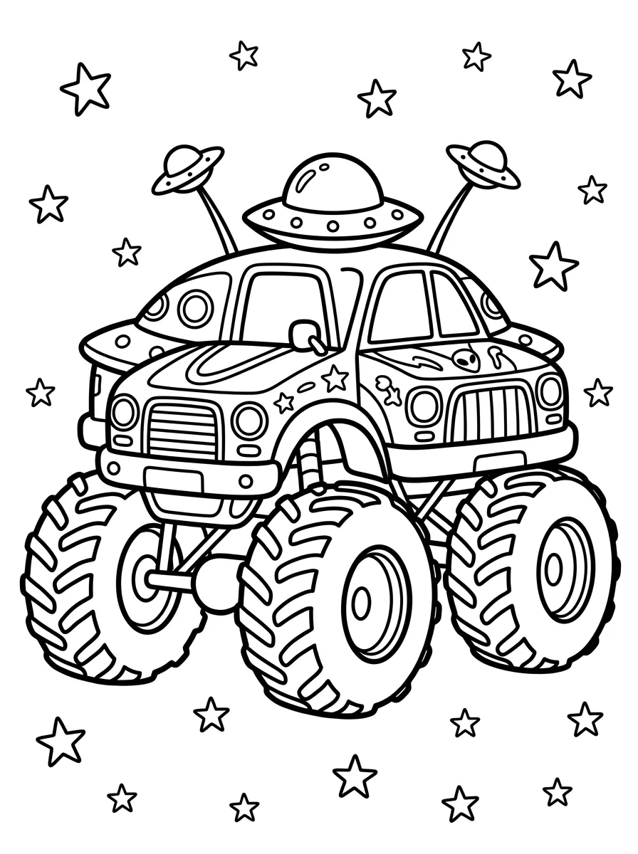 Ufo-Monstertruck unter Sternen