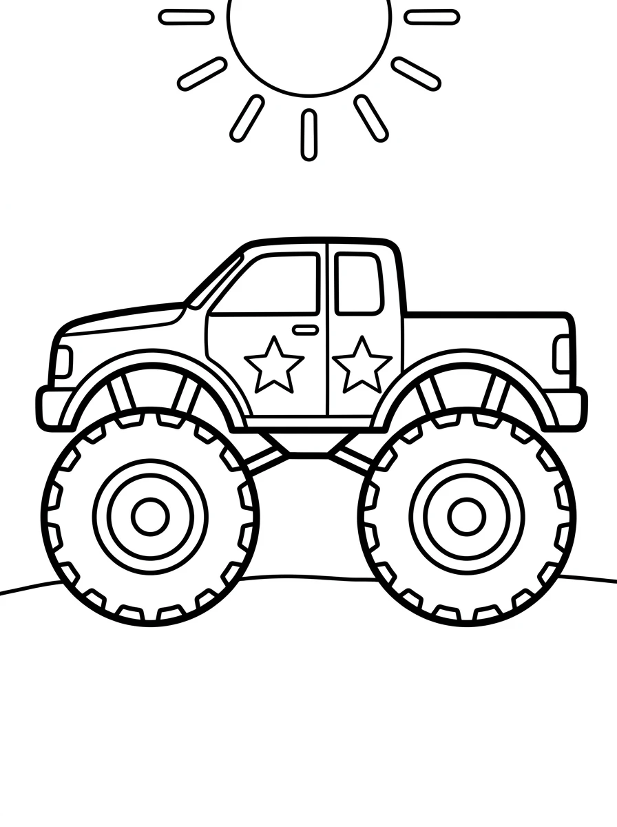 Monstertruck Ausmalbild unter Sonne
