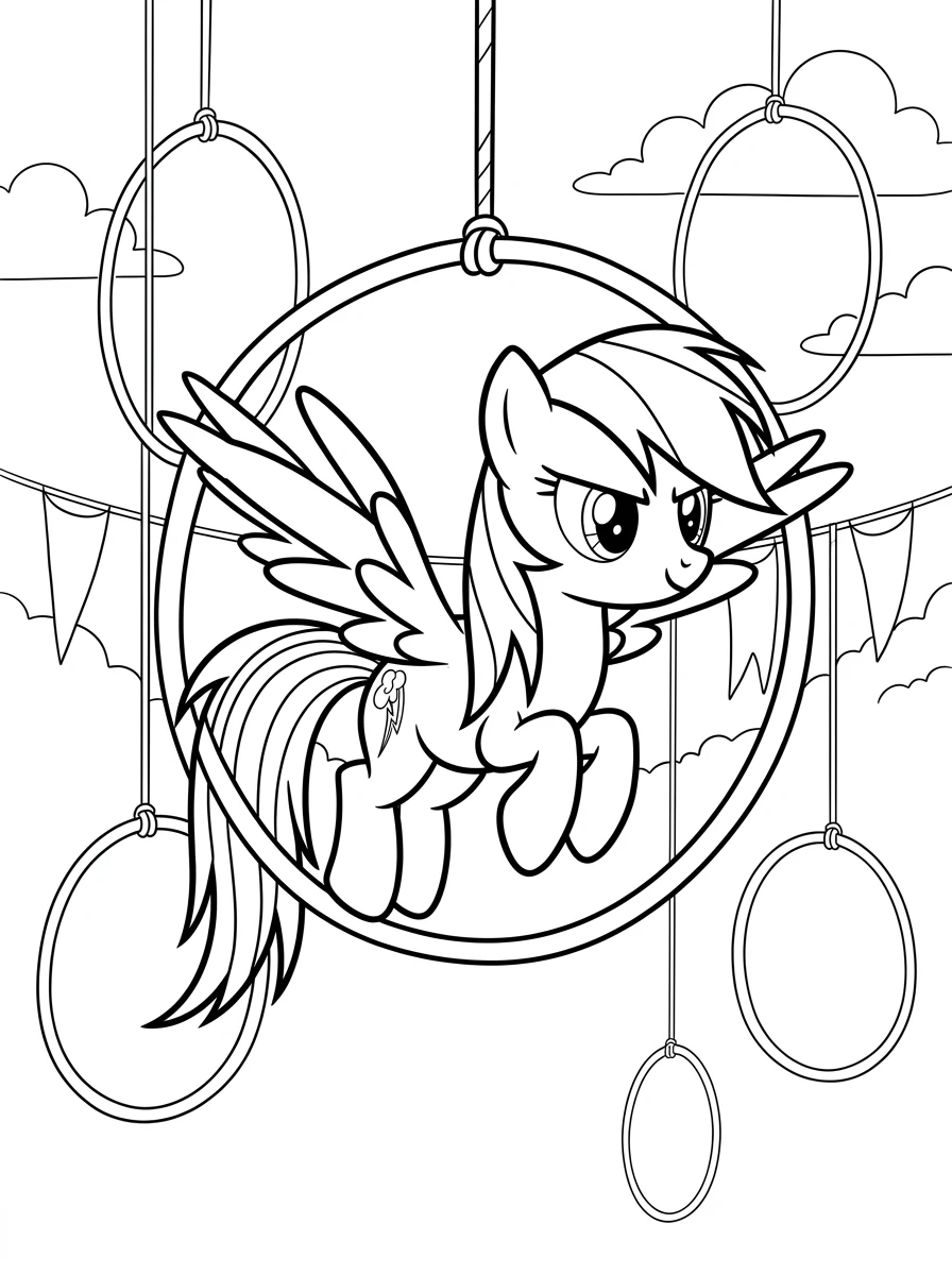 Rainbow Dash fliegt durch Ringe