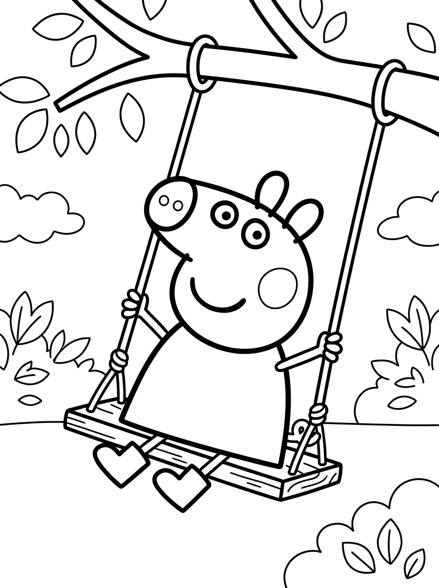 Peppa Wutz Ausmalbild auf Schaukel