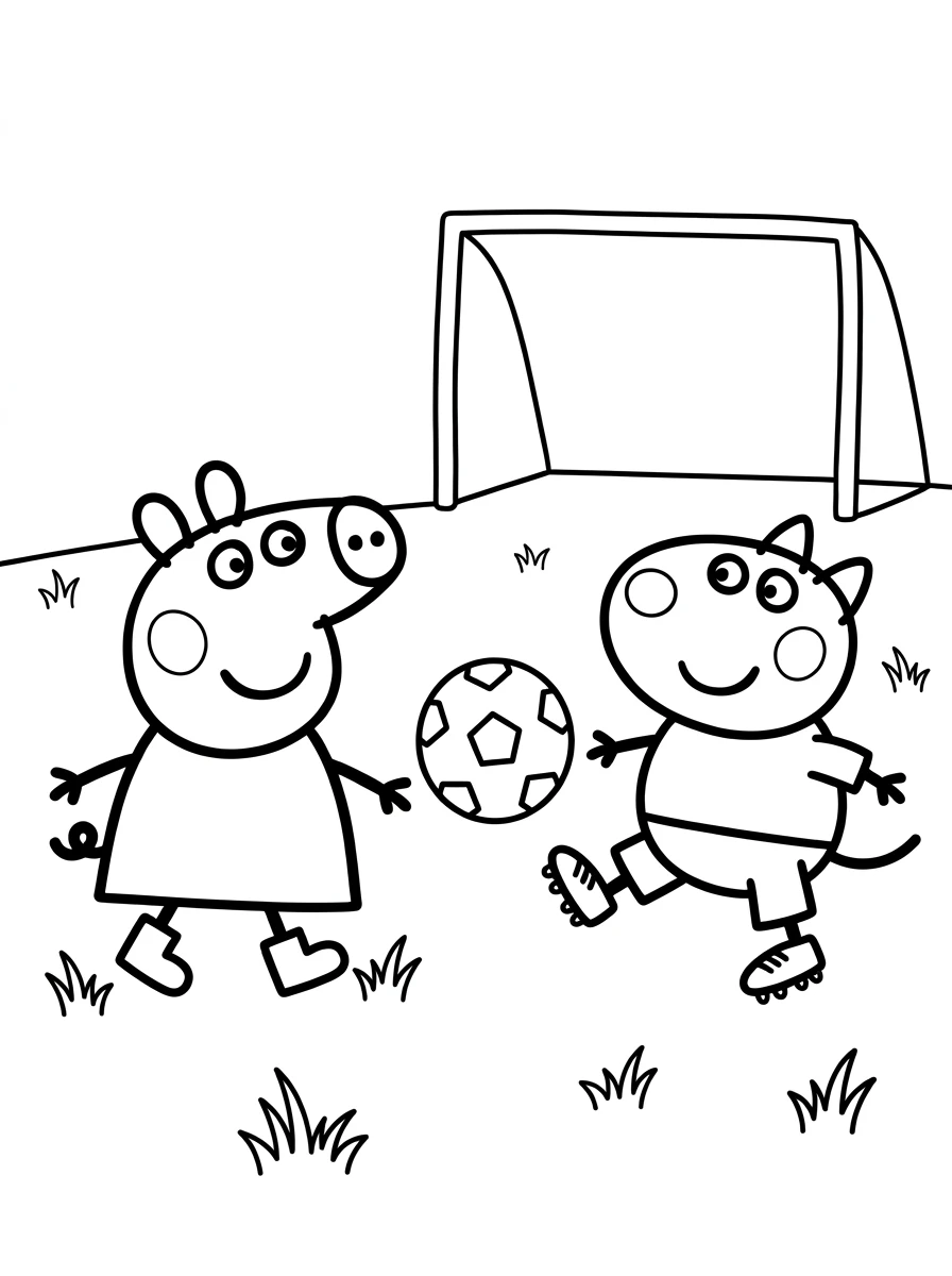 Peppa Wutz Ausmalbild beim Fußball