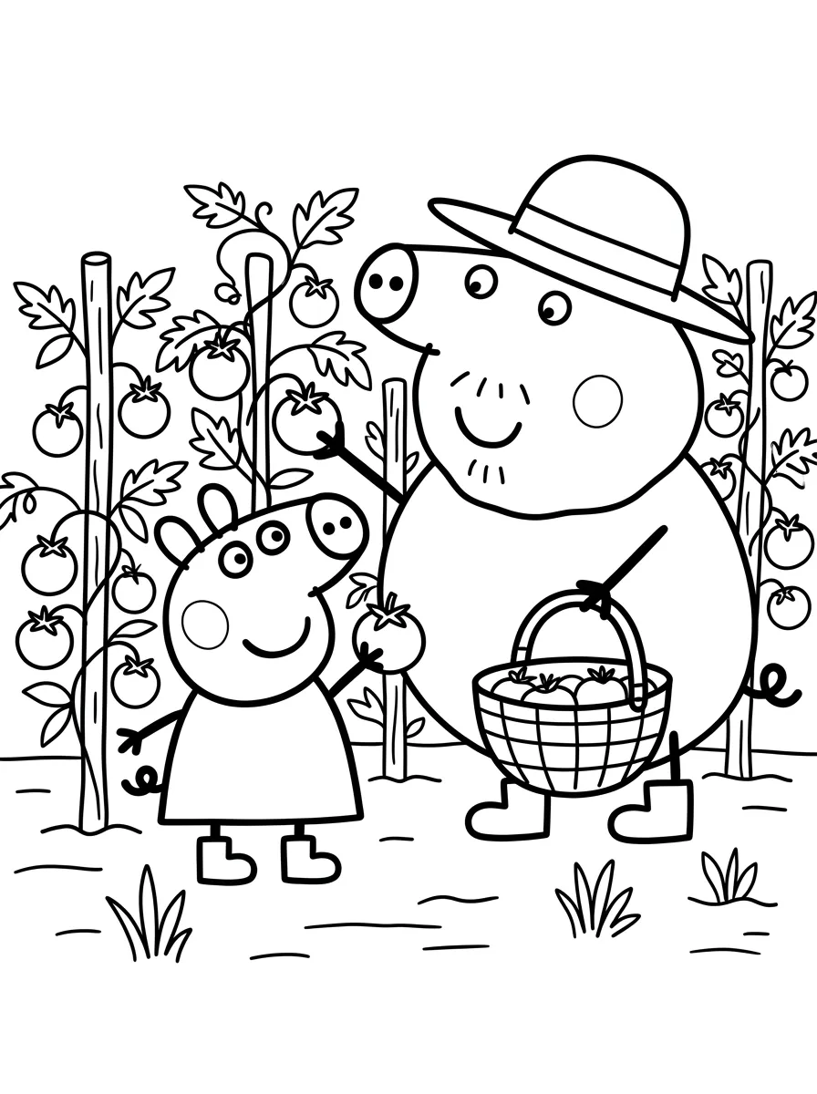 Peppa Wutz Ausmalbild beim Gärtnern