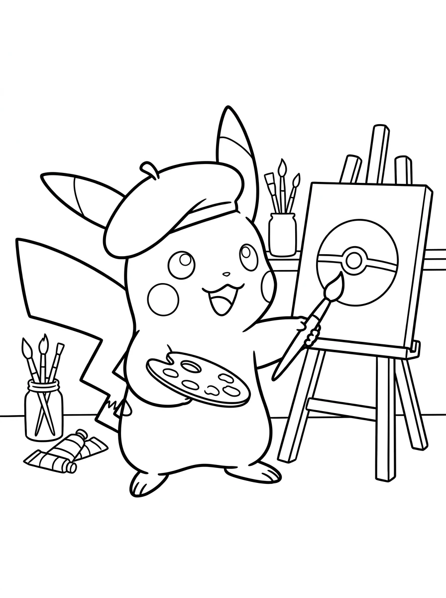 Pikachu Ausmalbild als Künstler