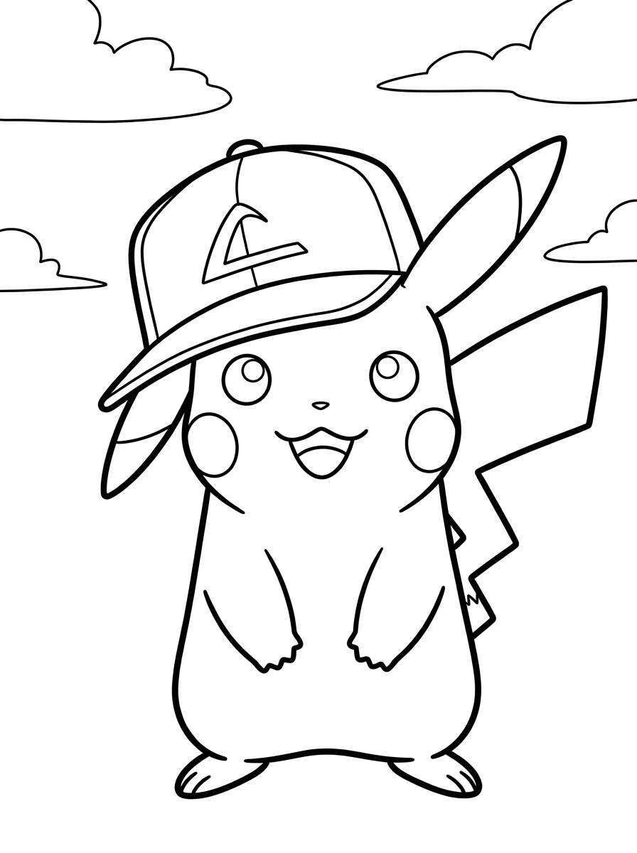 Pikachu-Ausmalbild mit cooler Kappe